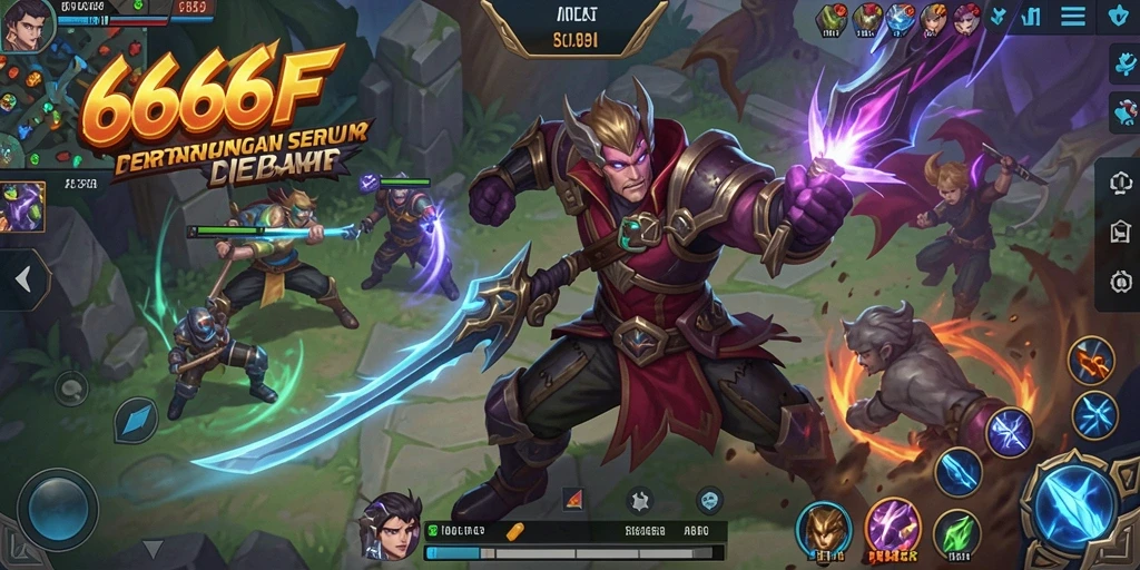 Tangkapan layar utama dari gameplay MOBA yang intens di 666F.