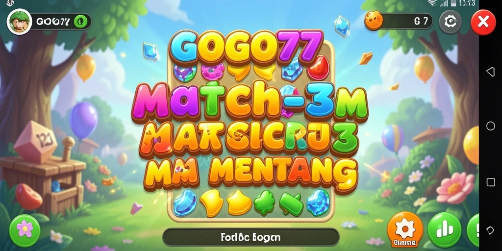 Tampilan gameplay GOGO77 yang menarik dan penuh warna dalam permainan Match-3.