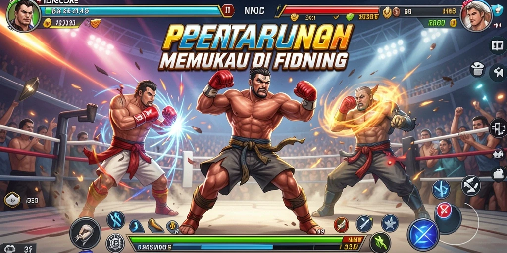 Screenshot utama IDNSCORE menampilkan aksi pertarungan yang seru.