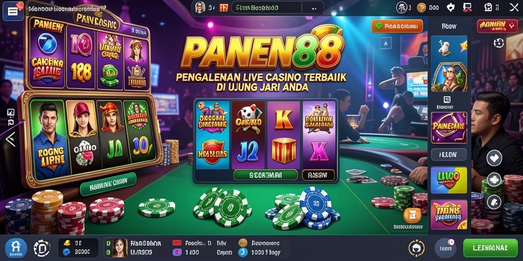 Screenshot gameplay <strong>PANEN88</strong> menampilkan dealer langsung dan suasana yang mendebarkan.