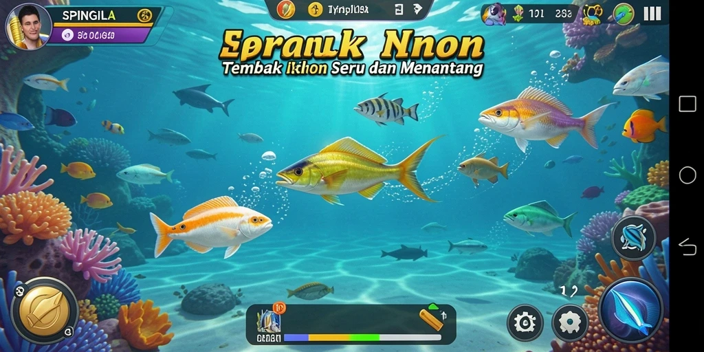 Tampilan menarik gameplay SPINGILA saat menembak ikan.